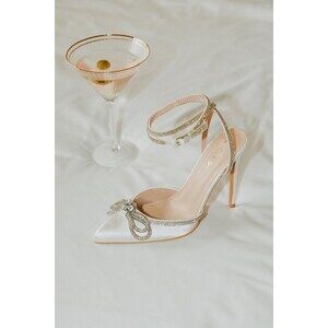 Lulus Lullie White Satin Rhinestone Ankle Strap Pointed-toe Pumps - Size 8.5